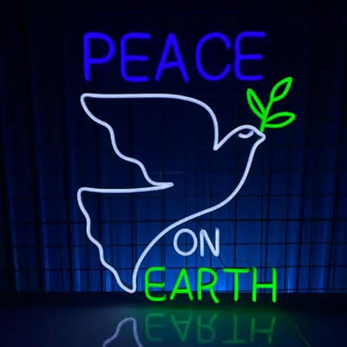 Peace on Earth Neon Sign, Dove LED Light for Christmas Party or Living Room Decor, Inspirational Holiday Accent Size:20 inches