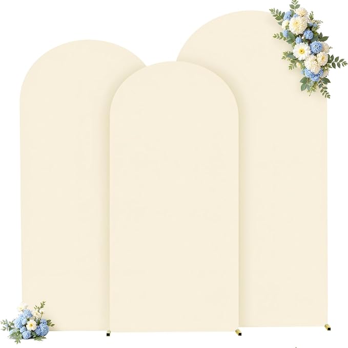 Beige Arch Cover 3 Set - 6FT, 6.6FT, 7.2FT Beige Arch Backdrop Cover Spandex Wedding Arch Stand Covers for Baby Shower Birthday Party Wedding Bridal Shower Banquet Photo Background Decorations