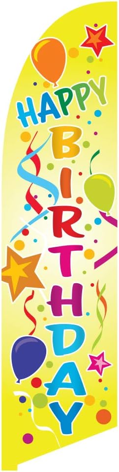 Vispronet Happy Birthday Feather Flag - Made from Tear-Resistant Polyester, Visible from Both Sides - 2.6ft x 11.2ft Swooper Flag - Flag Only