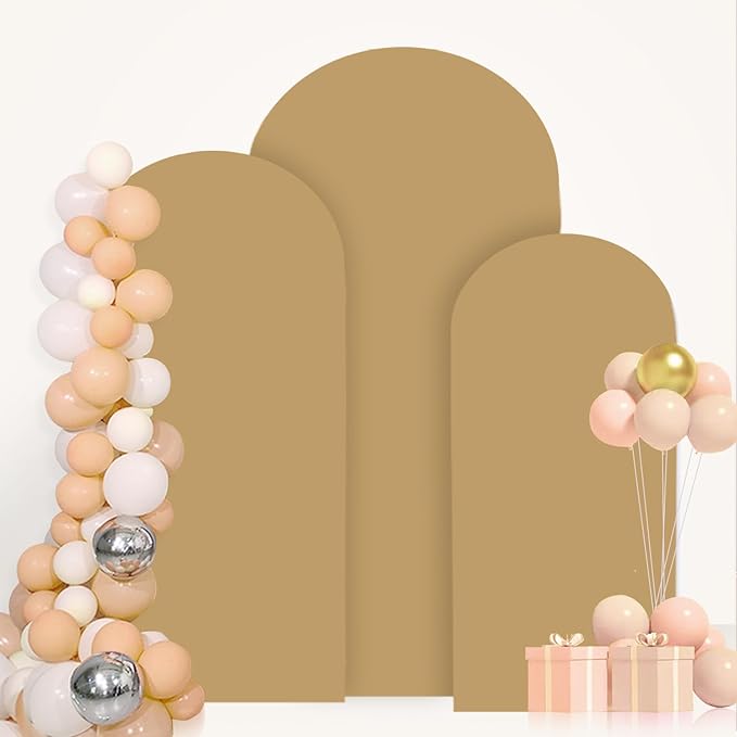 Khaki Spandex Arch Cover 5FT 6FT 7FT Arch Backdrop Covers Set of 3 Tan Wedding Arch Cover for Metal Arch Stand Stretchy Backdrop Arch Cover for Baby Shower Birthday Party Ceremony Decoration