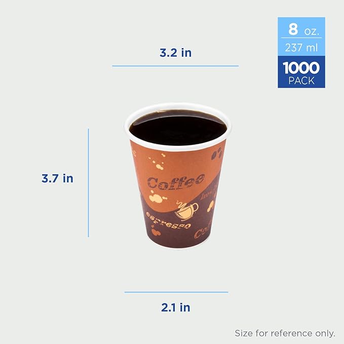 Karat 8oz Paper Hot Coffee Cups [1000 ct] Disposable, Leak-Resistant Double Poly-Lined Cups for Hot Beverages - Ideal for Cafes & Restaurants, 80mm (C-K508)