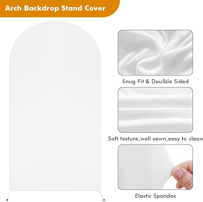 Wedding arch and cover 7.2ft White Arch Cover, Balloon Arched Frame Cover Set White Spandex Fitted with Round Top Chiara Backdrop Stand, for Birthday Party Wedding Ceremony Baby Shower