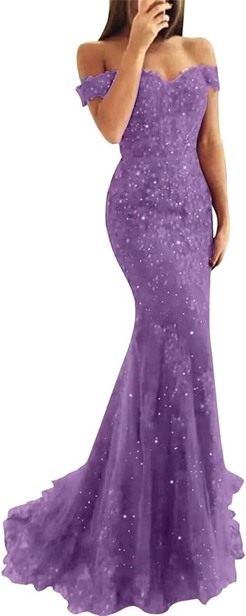 Tulle Long Prom Dresses Off The Shoulder Mermaid Dress with Elegant Laces Appliques Formal Evening Party Gowns