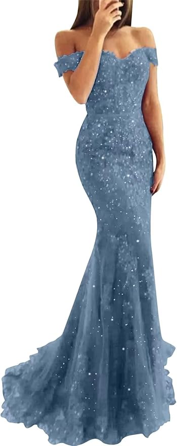 Tulle Long Prom Dresses Off The Shoulder Mermaid Dress with Elegant Laces Appliques Formal Evening Party Gowns