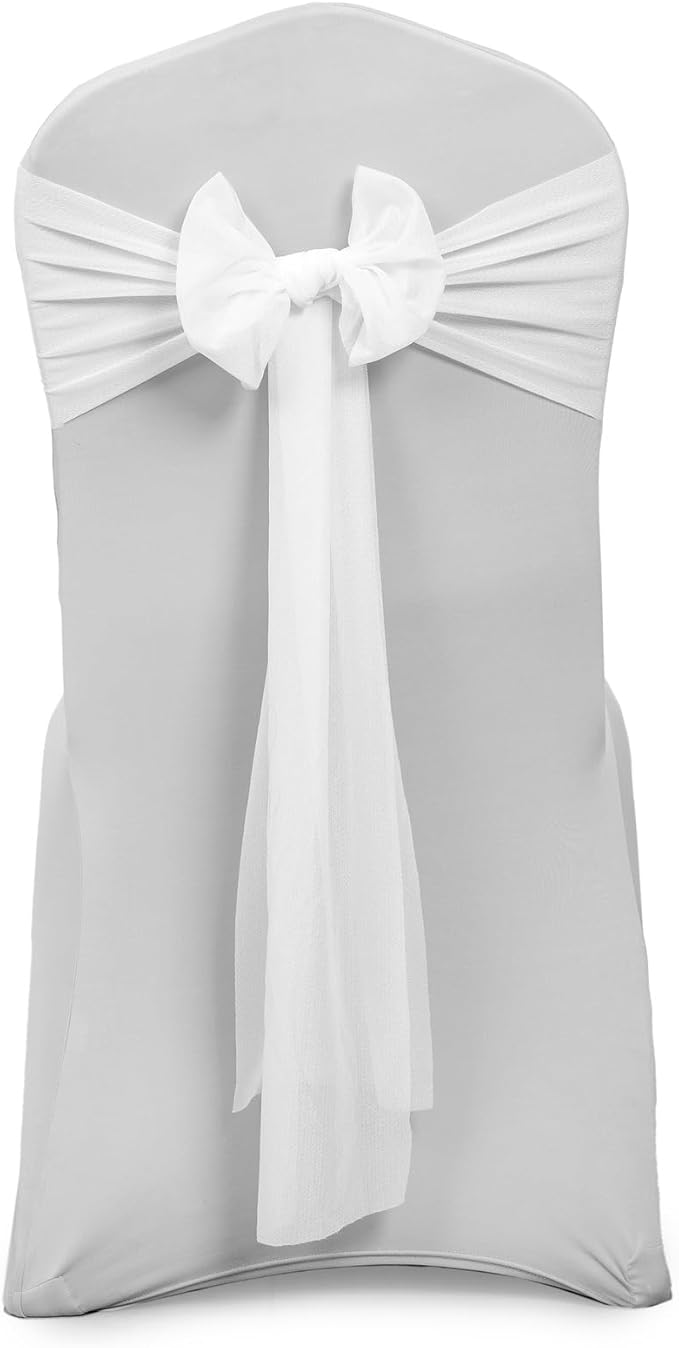 VDS Pack of 250, Ivory, Sheer Chiffon Chair Sashes Bows Chair Cover Back Tie Ribbon for Wedding Birthday Baby Shower Engagement Ceremony Event Party Banquet Restaurant Dining Chair Decoration
