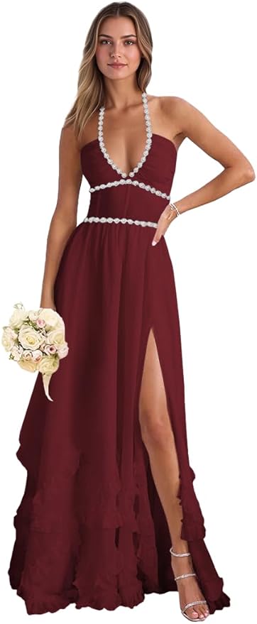 Floral Printed Chiffon Prom Dress for Carmen 2025 Long V Neck Floor Length Photoshoot Dress with Side Slit Ruched