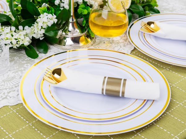 Nervure 400PCS Pre Rolled Gold Plastic Silverware Sets - Heavy Duty Gold Cutlery - Include 100 Pack Wrapped Disposable Utensils with Napkins for Parties, Dinners & Weddings
