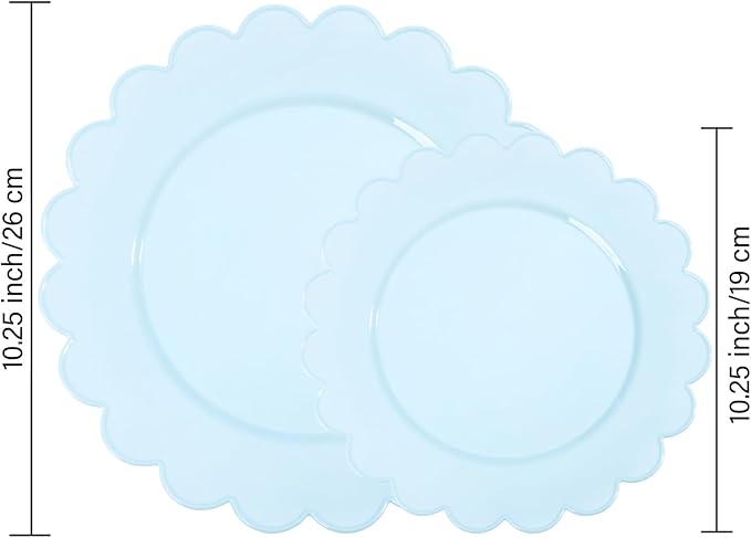 supernal 100pcs Blue Scalloped Plastic Plates-Blue Disposable Plates Heavy Duty-Disposable Plate Set for Party Wedding-Include 50 Plastic Dinner & Dessert Plate Perfect for 50 Guests