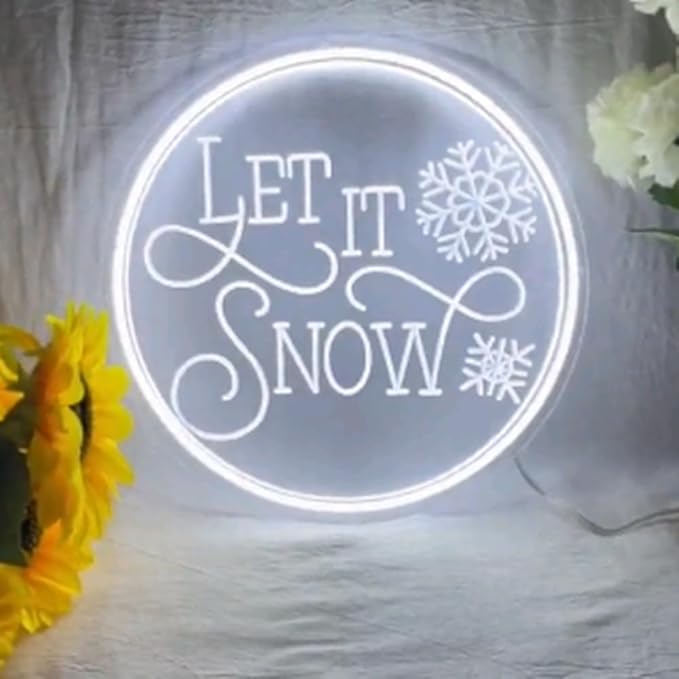 Let it Snow Neon Sign, 3D Engrave USB Neon Sign, Neon Light Chrismas Decor, Home Garden Wall Decor, Chrismas Party Decor, Personalized Gifts USB Size:17x17inches