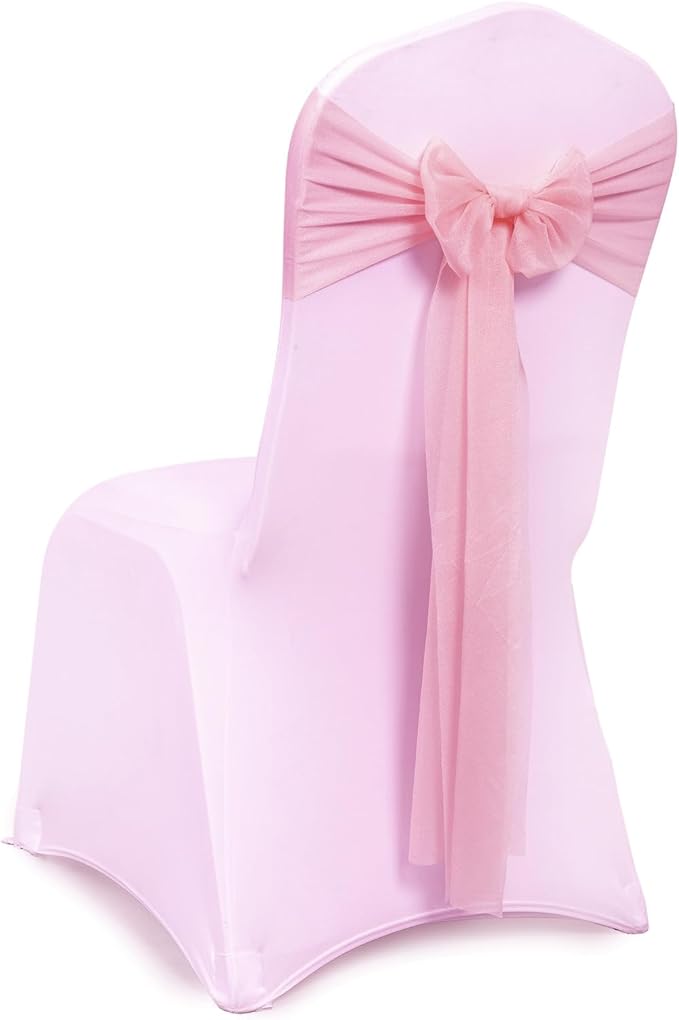 VDS Pack of 75, Blush Pink, Sheer Chiffon Chair Sashes Bows Chair Cover Back Tie Ribbon for Wedding Birthday Baby Shower Engagement Ceremony Event Party Banquet Restaurant Dining Chair Decoration
