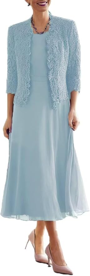 Tea Length Grandmother of The Bride Dresses with Jackets Elegant Laces Mother of Bride Dress for Wedding Guests