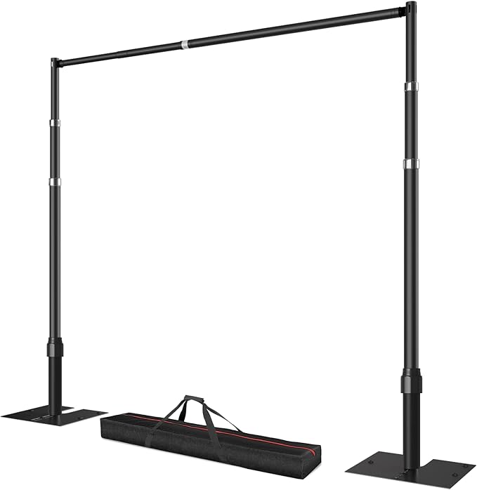 Pipe and Drape Backdrop Stand, 12x10ft Heavy Duty Adjustable Background Frame with Metal Base, Back Drop Holder for Parties Photography Wedding Photoshoot Decoration - Black