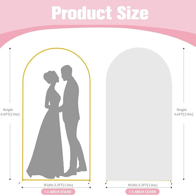 6.6FT Arch Backdrop Stand and Arch Cover Set, Gold Metal Arch Stand Backdrop with White Arch Stand Cover Ideal for Weddings, Birthday Parties, Baby Showers, Celebration Decorations