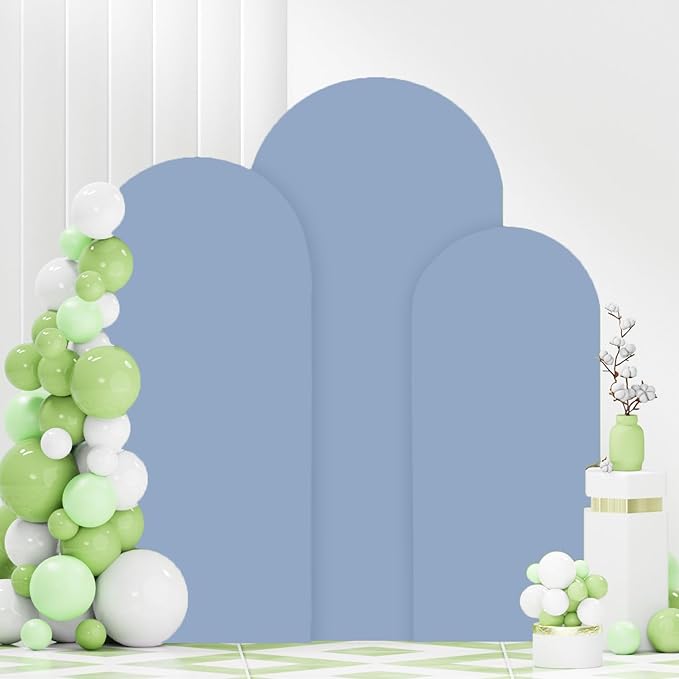 Arch Backdrop Stand and Cover Set of 3 4FT 5FT 6FT Wedding Arch Frame with Dusty Blue Spandex Fitted Arch Cover Balloon Arch Stand with Arches Cover for Wedding Birthday Graduation Decor