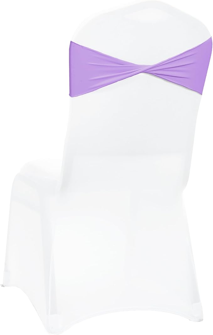 VDS Pack of 75 PCS | Lavender | Spandex Chair Sashes Bows Without Buckle | Stretch Elastic Banquet Universal Folding Chair Band Tie with for Wedding Party Conference Celebration Event Decoration