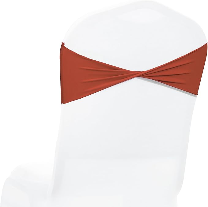 VDS Pack of 100 PCS | Terracotta | Spandex Chair Sashes Bows Without Buckle | Stretch Elastic Banquet Universal Folding Chair Band Tie with for Wedding Party Conference Celebration Event Decoration