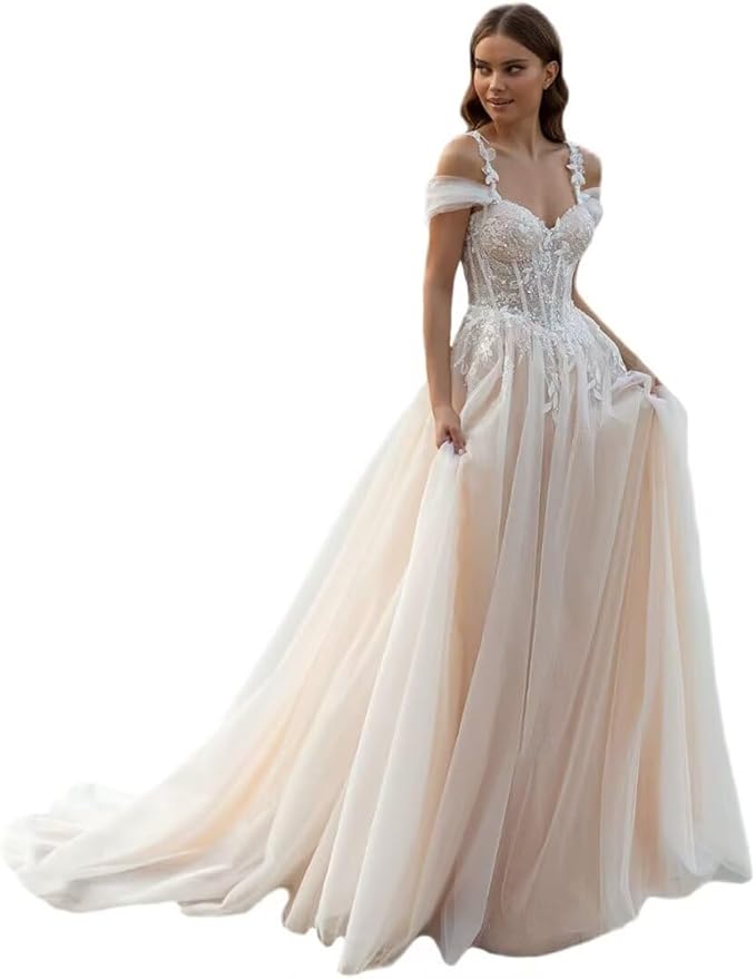 Boho Lace Wedding Dresses for Bride 2026 Tulle Long Sleeve Wedding Dress Ball Gowns Satin Mermaid Bridal Gown