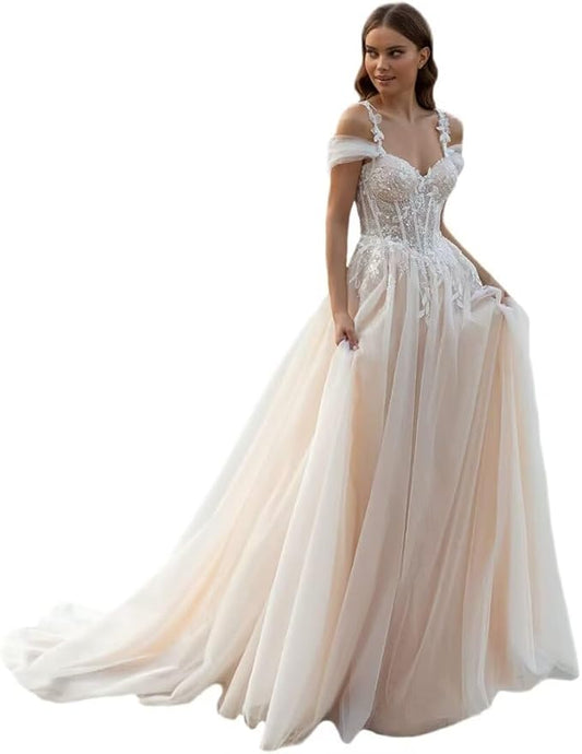 Boho Lace Wedding Dresses for Bride 2026 Tulle Long Sleeve Wedding Dress Ball Gowns Satin Mermaid Bridal Gown