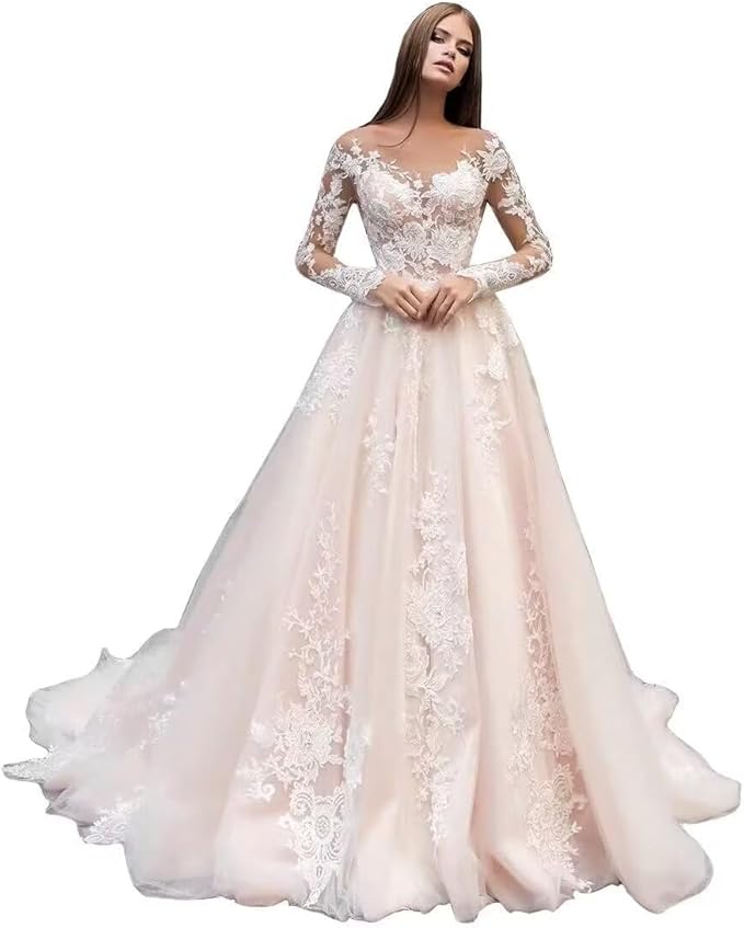 Boho Lace Wedding Dresses for Bride 2026 Tulle Long Sleeve Wedding Dress Ball Gowns Satin Mermaid Bridal Gown
