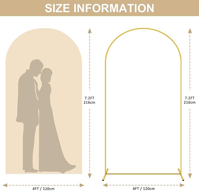 7.2 FT Wedding Arch Stand and Beige Arch Cover Spandex Arch Backdrop Cover for Arched Stands Frame Metal Arched Stand with Backdrop Covers Stretchy for Wedding Party Reception Decorations