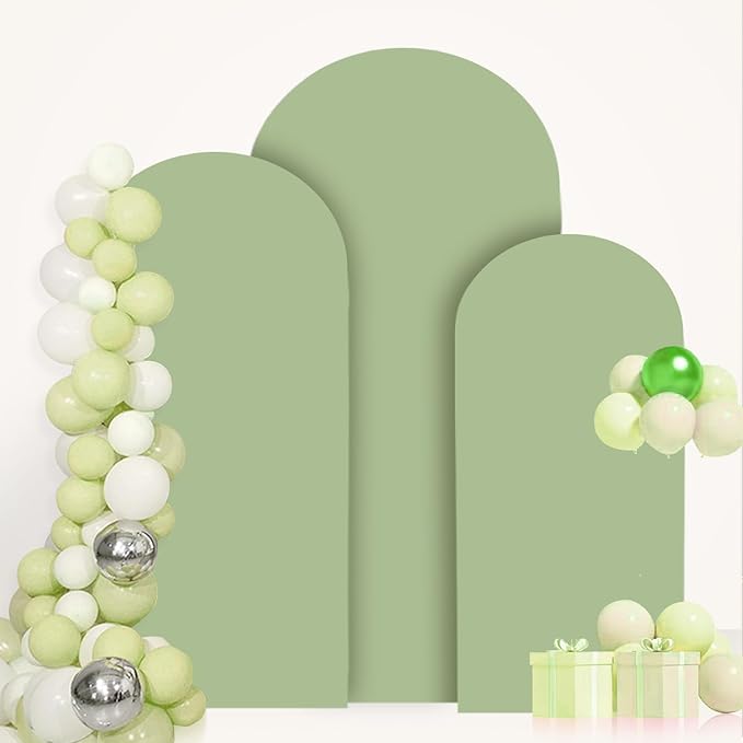 Sage Green Wedding Arch Cover Set of 3 Spandex Fitted Arch Backdrop Cover 6FT 6.6FT 7.2FT Chiara Arch Stand Covers Round Top Arch Cover Backdrop Fabric for Wedding Balloon Party Decorations