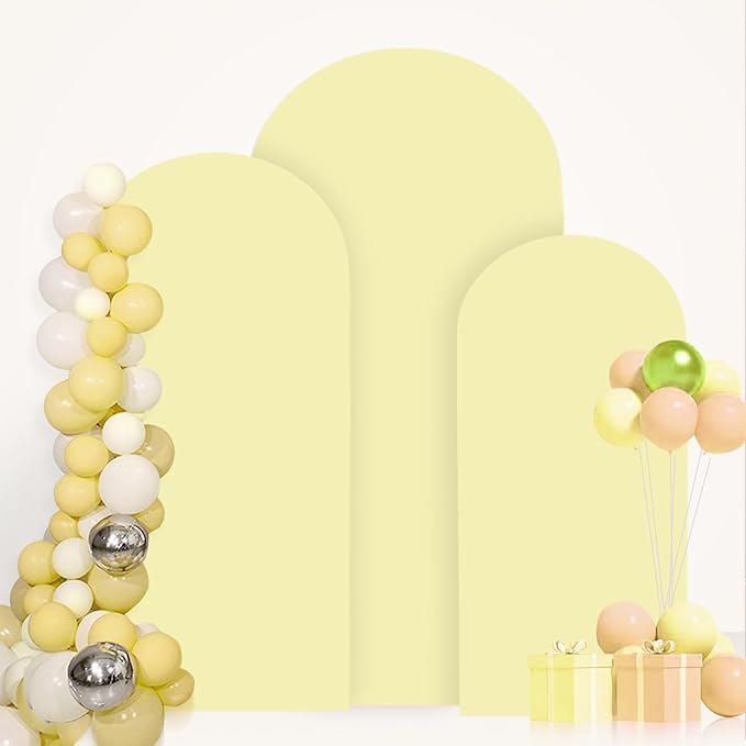 Wedding Arch Cover Set 5FT 6FT 7FT Yellow Spandex Arch Covers Stretchy Fabric for Birthday Party Boho Arch Stand Cover Set of 3 Round Top Arched Covering for Wedding Decorations