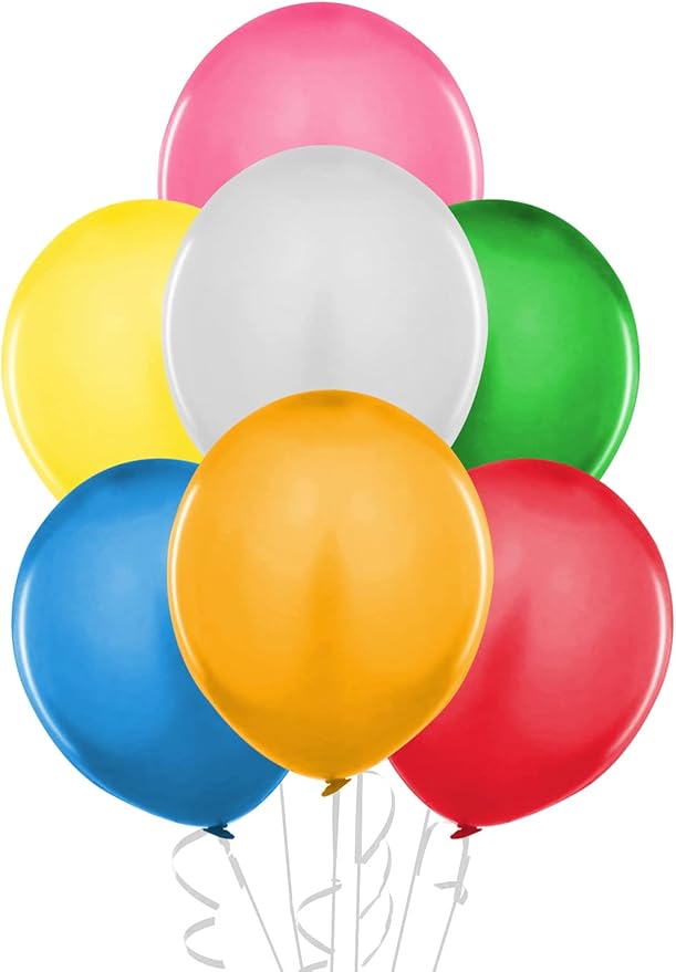 PMU Balloons 17 Inch PartyTex Assorted w/White Premier Helium Quality Latex Balloons for Photo Shoot, Wedding, Baby Shower, Birthday Party and Event Decoration Pkg/72