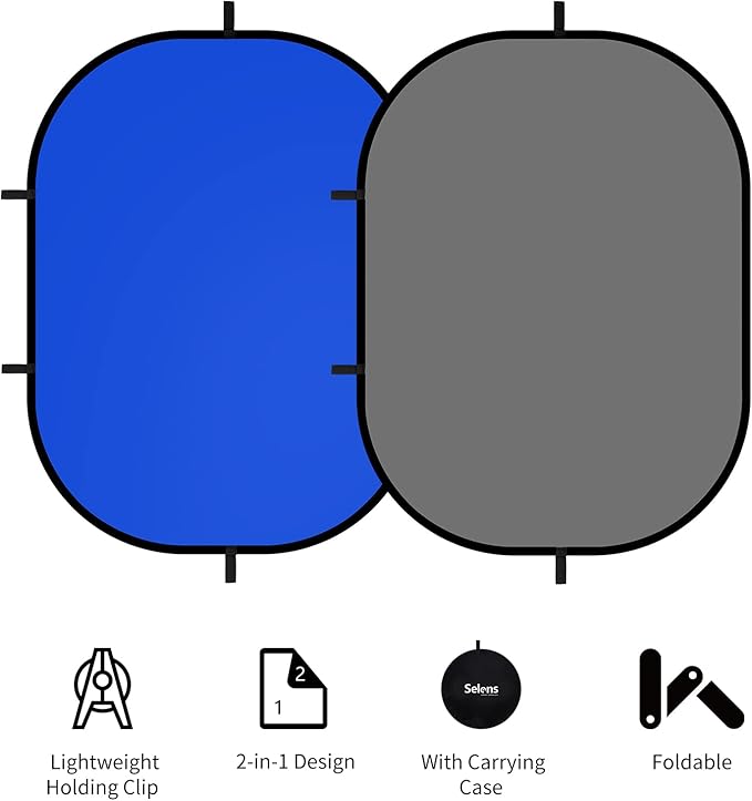 5x6.6ft Blue Grey Backdrop for Photography, 2-in-1 Pop Up Collapsible Photo Background with Clip and Carry Case for YouTube Videos Studio Props