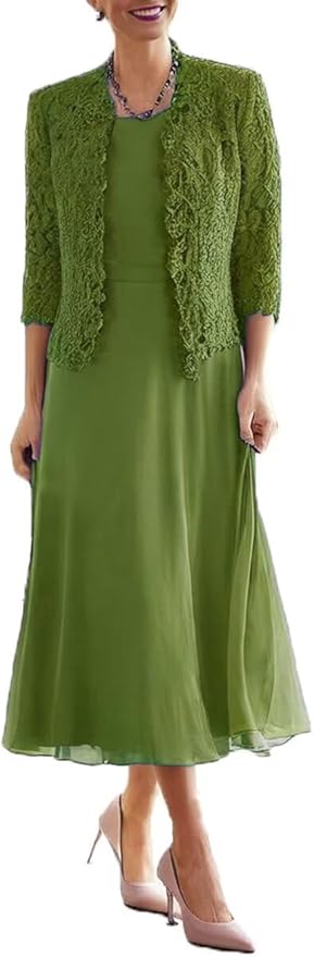 Tea Length Grandmother of The Bride Dresses with Jackets Elegant Laces Mother of Bride Dress for Wedding Guests
