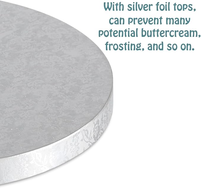 Silver Cake Drum Round 16 Inch Cake Boards with 1/2-Inch Thick Smooth Edges for Multi Tiered Birthday Wedding Party Cake Drums Board