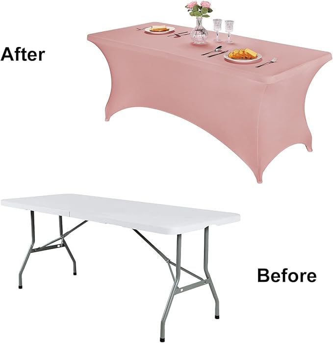 FORLIFE Spandex Table Covers - Fitted 8ft Rectangular Tablecloths, Stretch Patio Table Covers, Universal for Wedding, Banquet, Party (Dusty Rose) - Pack of 4