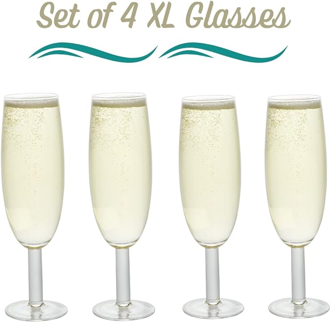 Oversized XL Giant 25oz Champagne Flute (4 pk) - Holds a Full Bottle of Champ - Made of Hand-Blown Glass NOT Plastic - Jumbo Glassware Fun for New Years Eve Parties & Bachelorettes - Holiday Xmas Gift