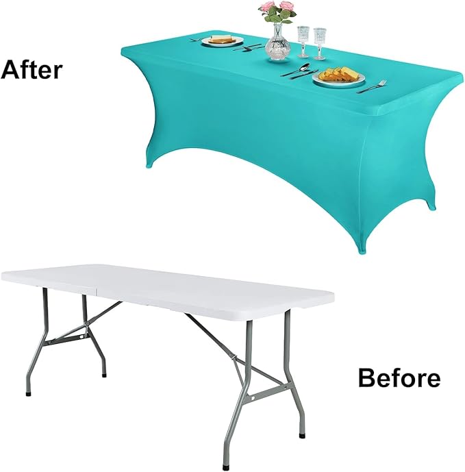 FORLIFE 4Pack Spandex Table Covers，Fitted Tablecloth for Rectangular Tables, Stretch Patio Table Covers, Universal Spandex Table Cover for Wedding, Banquet, Party (8ft, Turquoise)