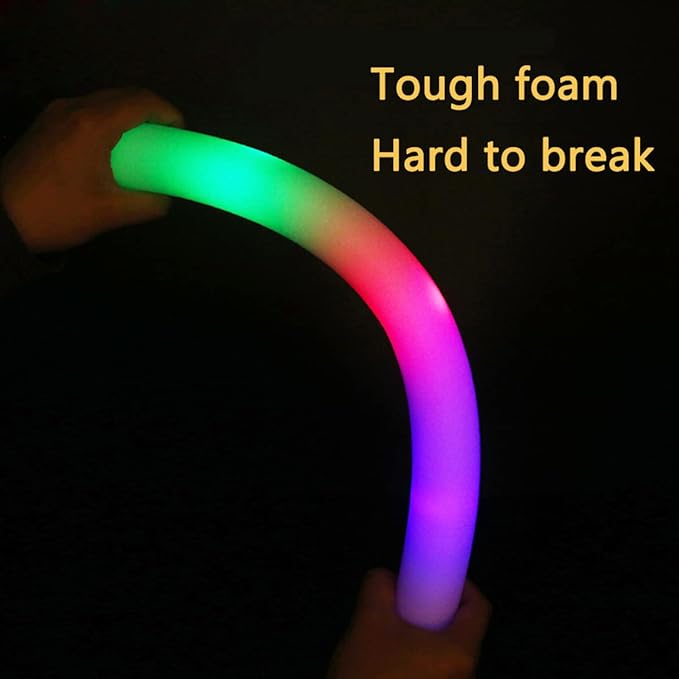ColorHome Glow Sticks Bulk, 52 Pcs LED Foam Sticks Light Up Batons Party Favors with 3 Modes Colorful Flashing, Glow in the Dark Party Supplies for Party Wedding Birthday Concert Halloween Christmas