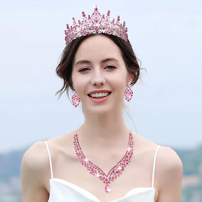 Kamirola Tiaras and Crowns for Women,Tiaras Earrings Necklace, Crystal Bridal Jewelry Set, Costume Party Halloween Prom Pageant Jewelry for Women (TR28)