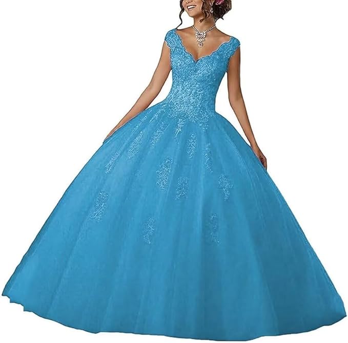 Laces Appliques Long Ball Gown Puffy Tulle Quinceanera Dresses Wedding Dresses with Sleeveless