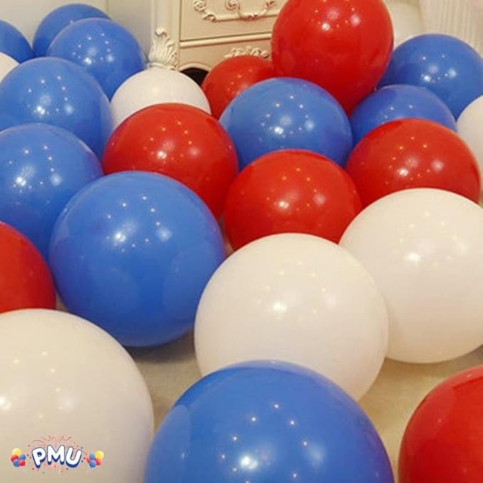 PMU Balloons 17 Inch PartyTex Premiere Patriotic Assorted Helium Quality Latex Balloons for Photo Shoot, Wedding, Baby Shower, Birthday Party and Event Decoration Pkg/72