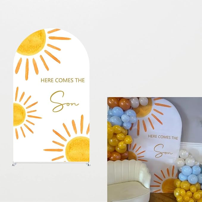 Here Comes The Son Arch Backdrop Cover First Trip Around The Sun Baby Shower Decorations Arch Spandex Cover Groovy Sunshine Birthday Party Fiesta (7.2x4ft Cover,24)