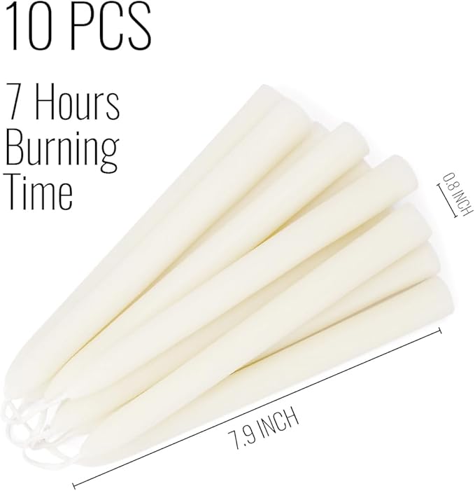 Ivory Beeswax Taper Candles, Unscented and Smokeless Taper Candles, 8-inch Pure Natural Bees Wax for Holiday, Birthday (Pack of 24)