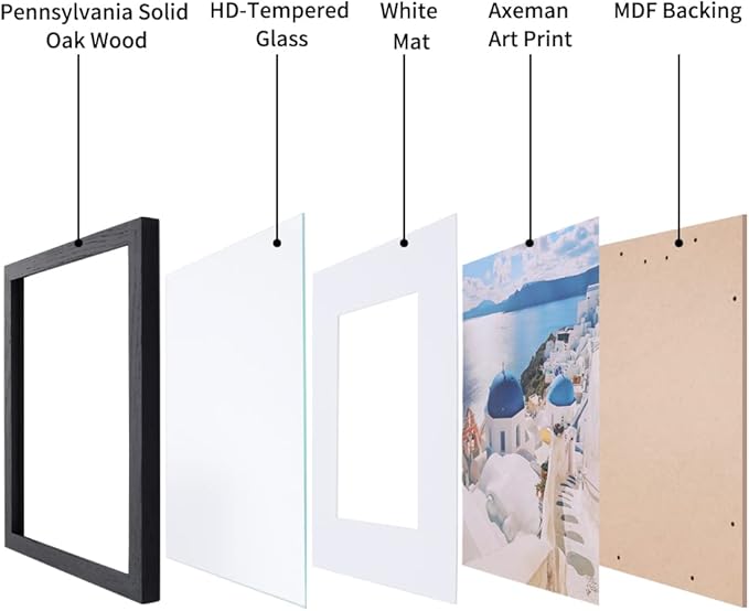 Axeman 20x30 Picture Frame with Mat for 16x24, Solid Oak Wood Poster Frame with Tempered Glass, Wooden 20''x30'' Minimalist Photo Frame with Wall Hooks Puzzle for Art Photo and Prints, Black