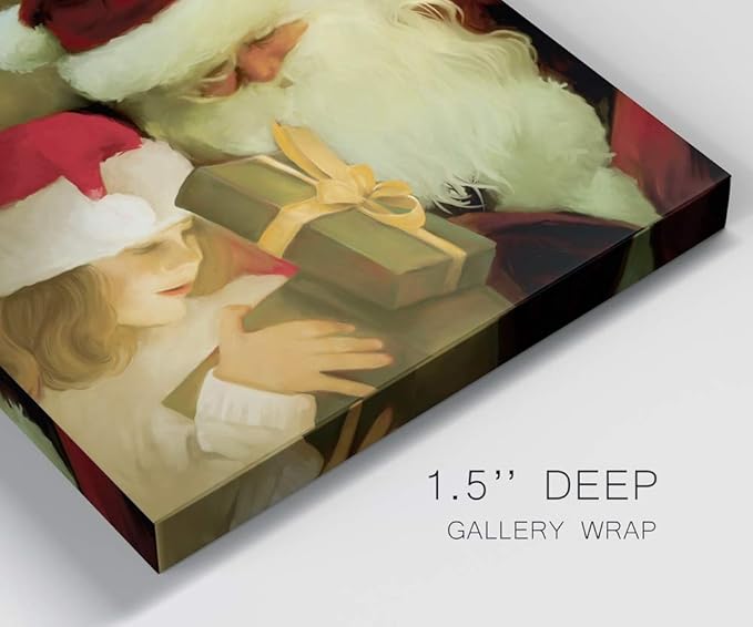 Renditions Gallery A Gift from Santa Wall Art, Little Girl with Present, Winter Artwork, Holiday Decor, Red & White, Premium Gallery Wrapped Canvas, Ready to Hang, 32 in H x 32 in W, Made in America