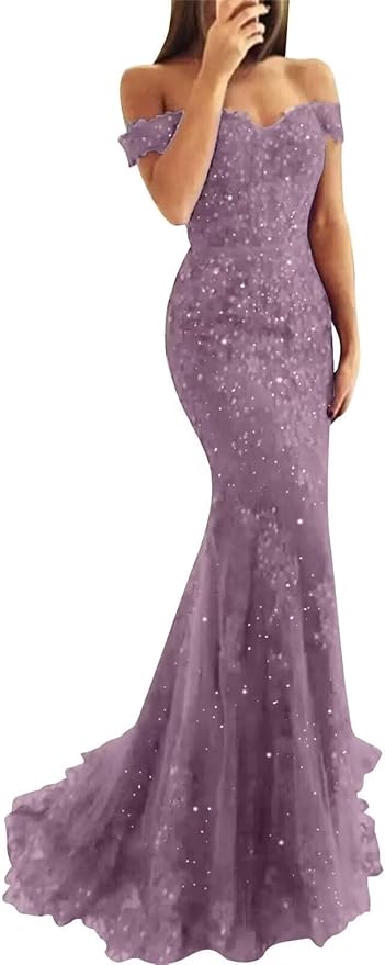 Tulle Long Prom Dresses Off The Shoulder Mermaid Dress with Elegant Laces Appliques Formal Evening Party Gowns