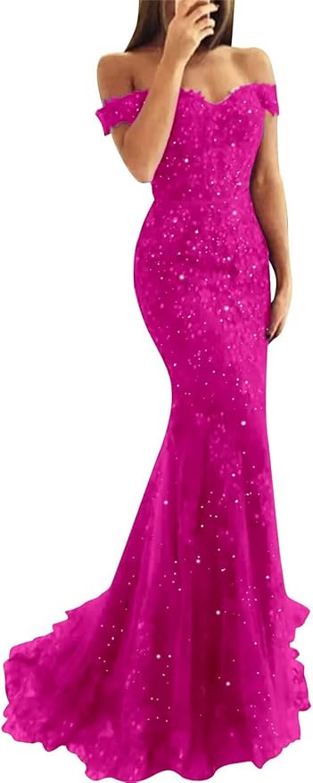 Tulle Long Prom Dresses Off The Shoulder Mermaid Dress with Elegant Laces Appliques Formal Evening Party Gowns