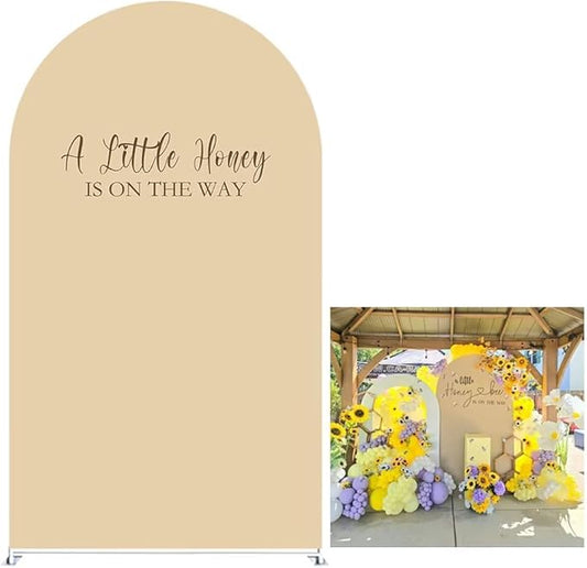 A Little Honey is ON The Way Theme Arched Backdrop Covers Beige Stretchy Arch Stand Cover for Baby Shower Birthday Party Decoration Props (No Stand!)