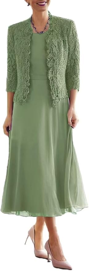 Tea Length Grandmother of The Bride Dresses with Jackets Elegant Laces Mother of Bride Dress for Wedding Guests