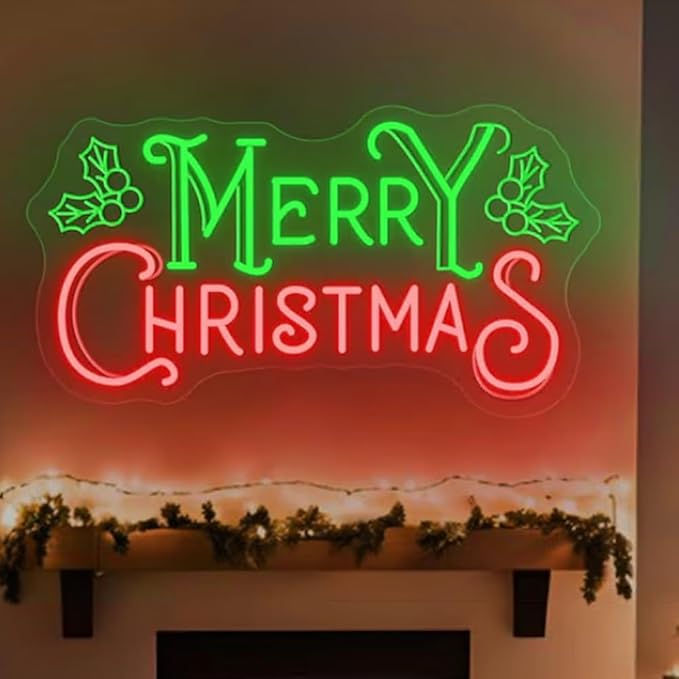 Merry Christmas Neon Sign, Christmas LED Neon Light, Holiday Home Wall Art Décor Size:21.5 inches