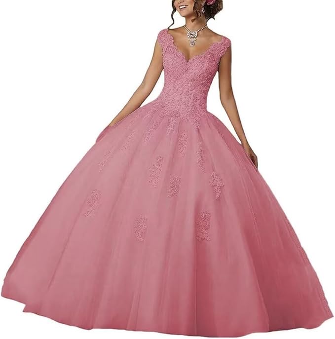 Laces Appliques Long Ball Gown Puffy Tulle Quinceanera Dresses Wedding Dresses with Sleeveless