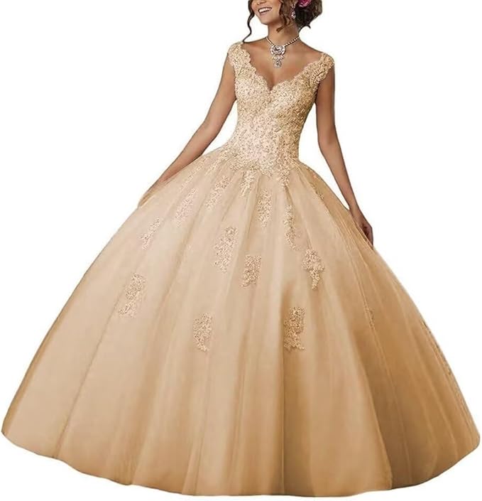 Laces Appliques Long Ball Gown Puffy Tulle Quinceanera Dresses Wedding Dresses with Sleeveless