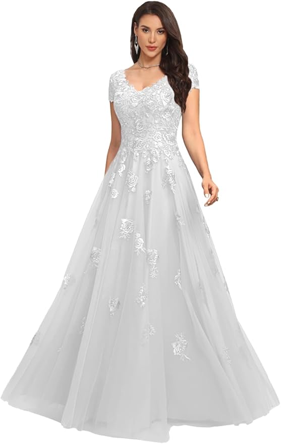 Mother of The Bride Dresses Sleeve Laces Applique V Neck Evening Gowns Cap Sleeves Grandmother of The Groom Dress