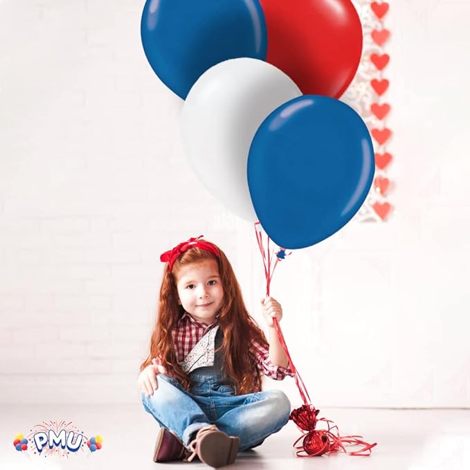 PMU Balloons 17 Inch PartyTex Premiere Patriotic Assorted Helium Quality Latex Balloons for Photo Shoot, Wedding, Baby Shower, Birthday Party and Event Decoration Pkg/100